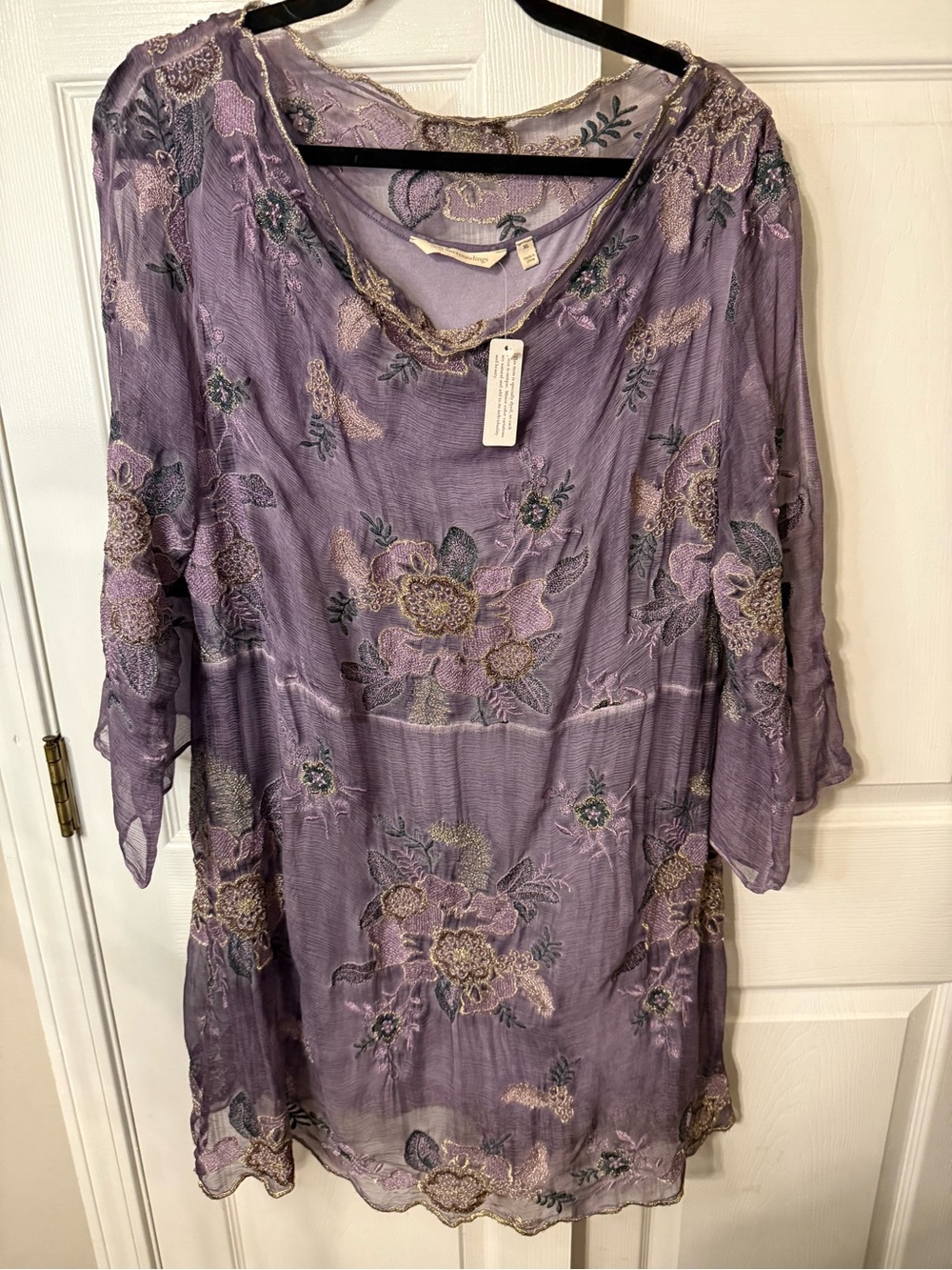 Soft Surroundings Lavender Silk with Embroidery Midi Dress